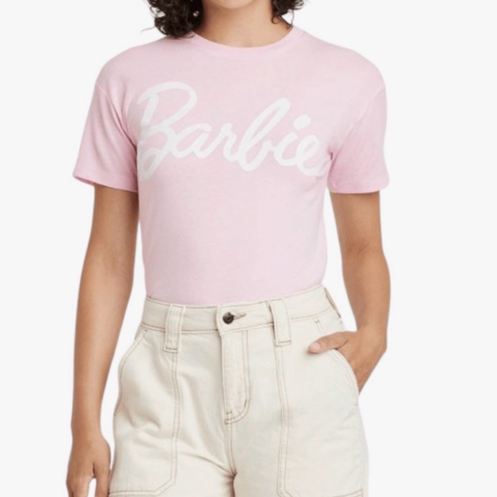 Barbie Mattel Script Logo TShirt Pink & White